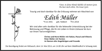 Traueranzeige von Edith Müller von Hersbrucker Zeitung